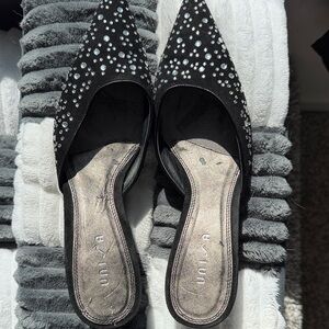 Unisa Black Rhinestone Mules